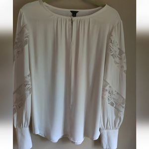Ann Taylor Ivory Lace Trim Blouse.